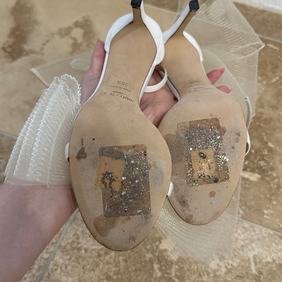 JIMMY CHOO Aveline Bow Sandals EU 39.5 US 9.5 Ivory White Wedding Bridal Heel - Picture 6 of 7